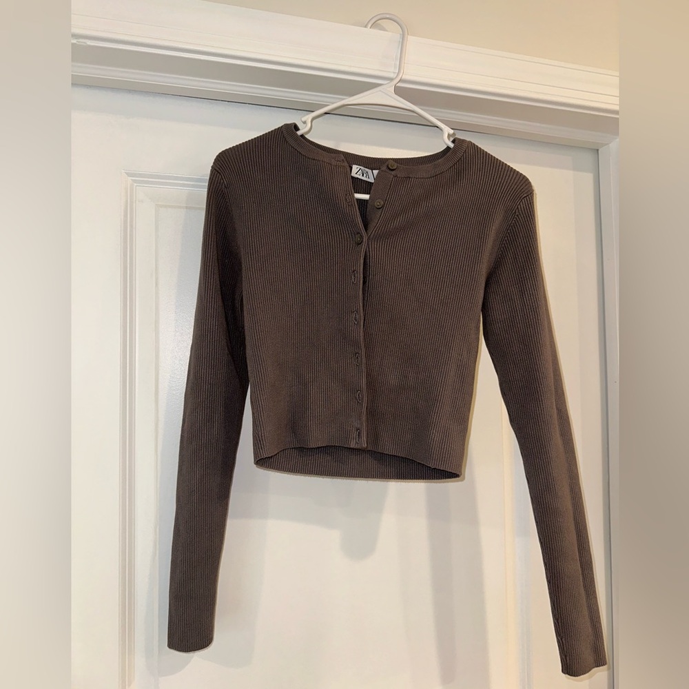 ZARA Charcoal Grey Long Sleeve Button Up Sweater